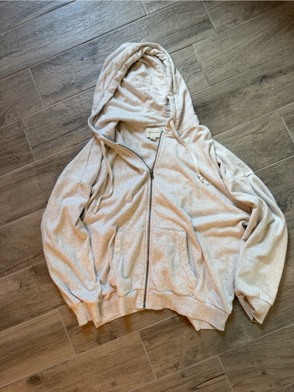 American Eagle Outfitters Light Heather Cream Zip Hoodie